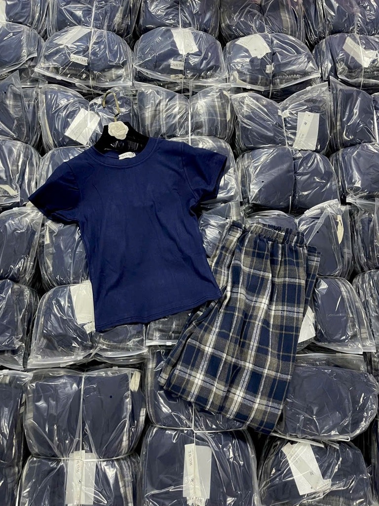 SET KẺ QUẦN 2 LI XANH THAN NỮ