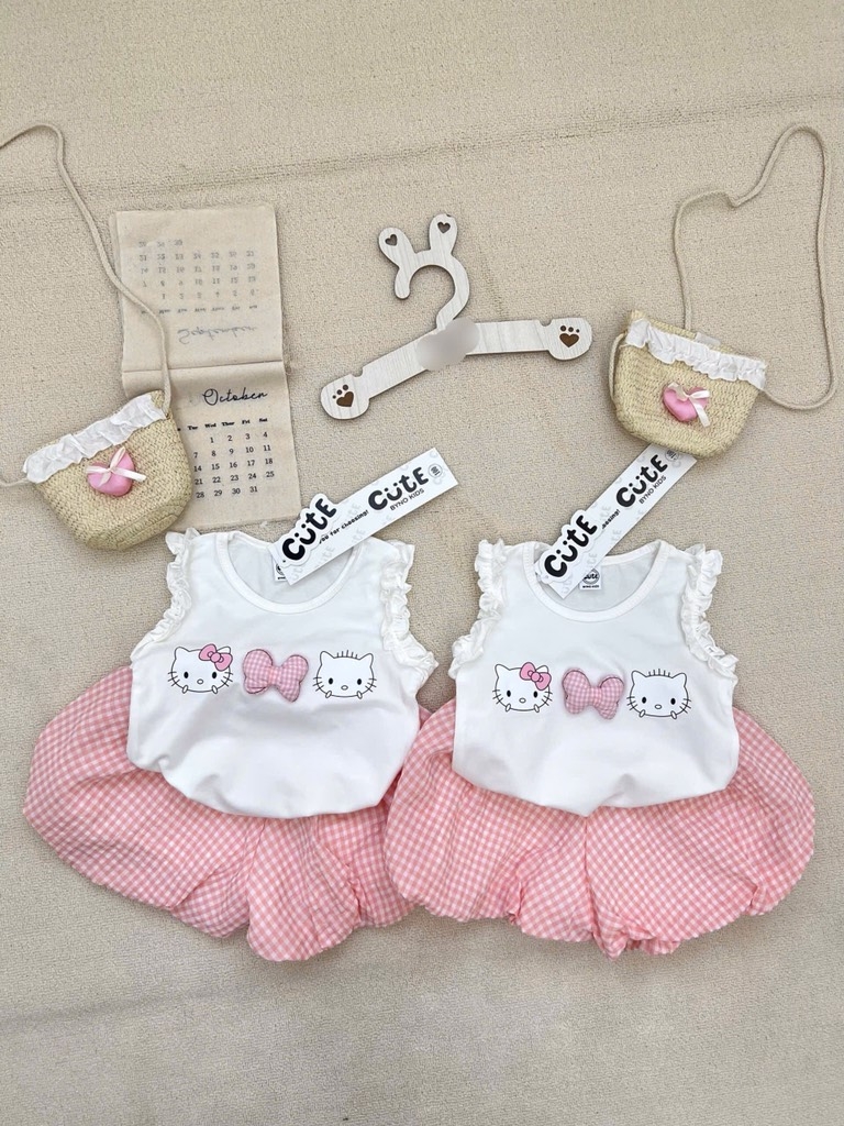SET KITTY SÁT NÁCH TRẮNG QUẦN BÍ KÈM TÚI CHO BÉ GÁI SẴN