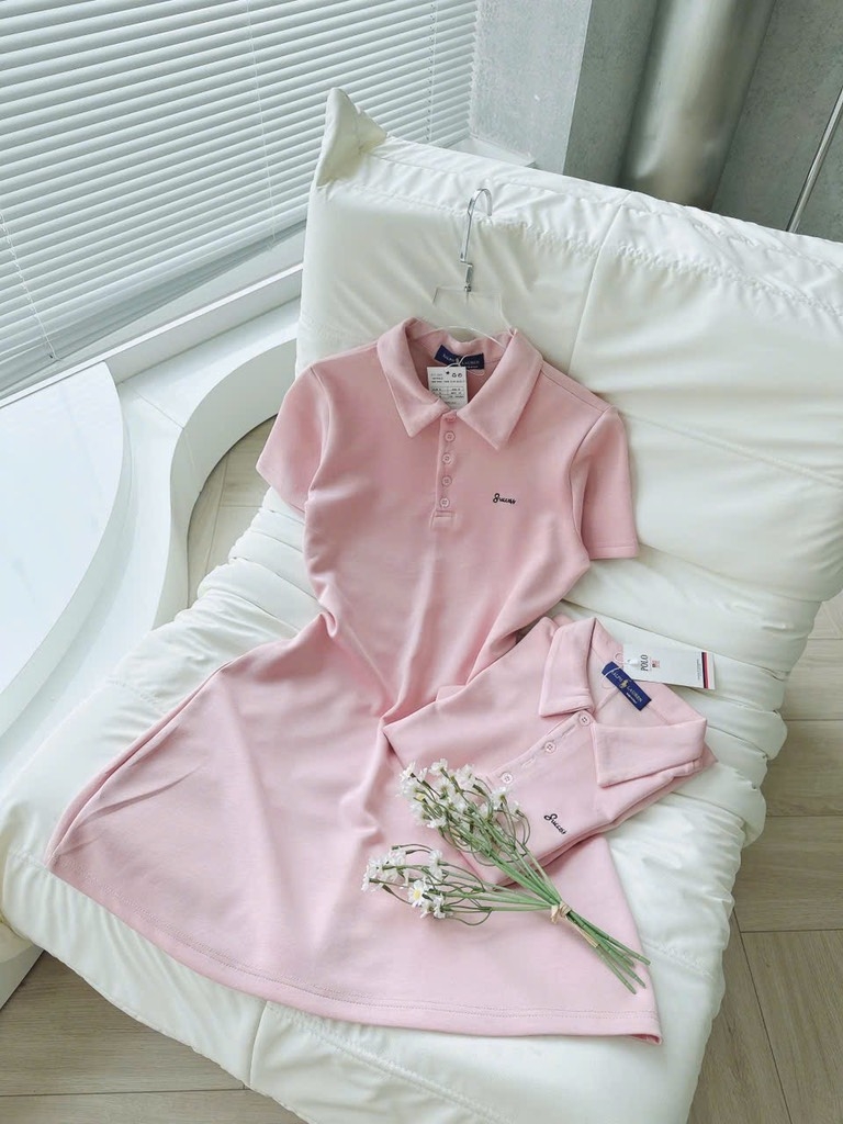 VÁY POLO UMI HỒNG PASTEL NỮ SẴN( xả 105k )