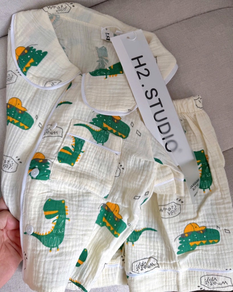 SET BỘ XÔ MUSLIN HOẠ TIẾT KHỦNG LONG BÉ TRAI