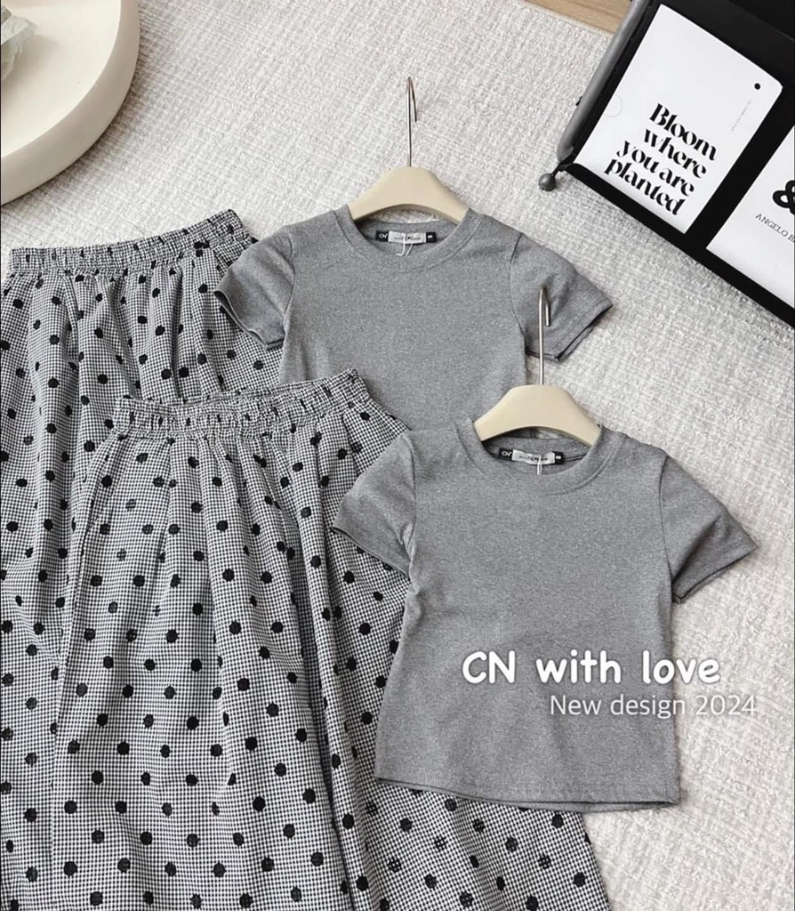 SET ÁO TĂM PHỐI QUẦN CHẤM BI NỮ