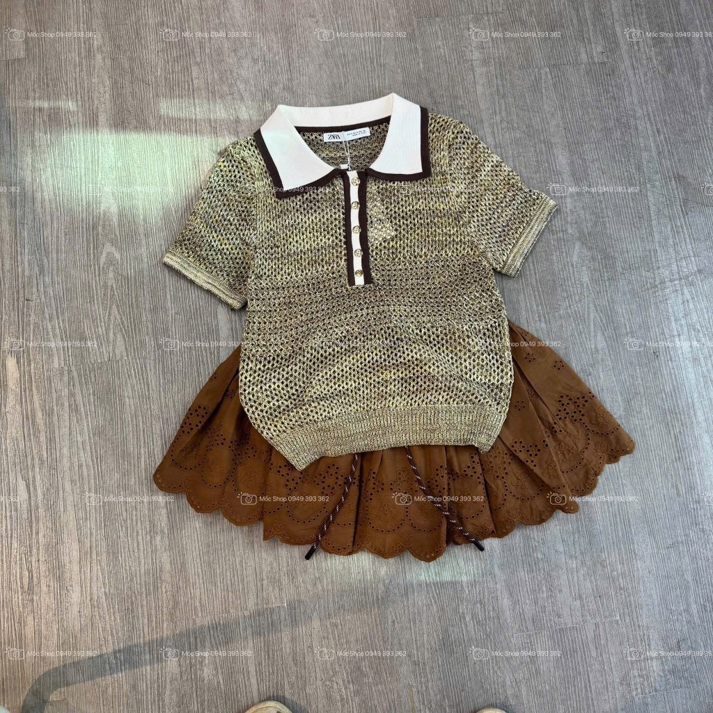ÁO LEN LƯỚI NHŨ CỔ POLO NỮ
