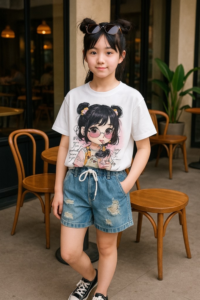 SET ÁO PHÔNG CÔ GÁI ĐEO KÍNH QUẦN BÒ BÉ GÁI (Sale 119k)
