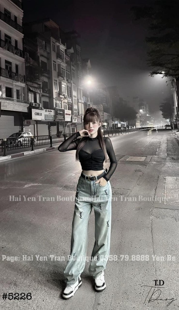 JEAN ỐNG SUÔNG THÊU YSL XANH(sale 85k)