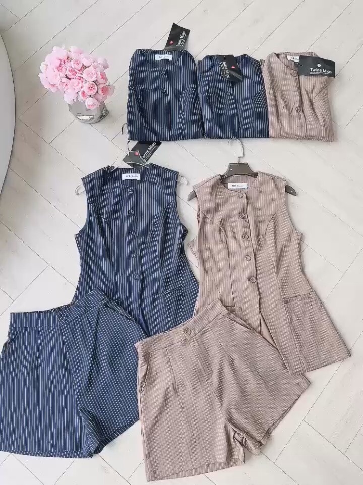 SET KẺ CÚC BỌC VẠT MỞ MIX SHORT NỮ SẴN (SALE 171k)