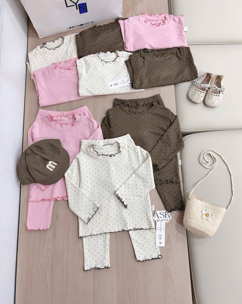 SET BỘ ZIP DÀI CHẤM BI 3 MÀU BÉ GÁI(XẢ 55k)