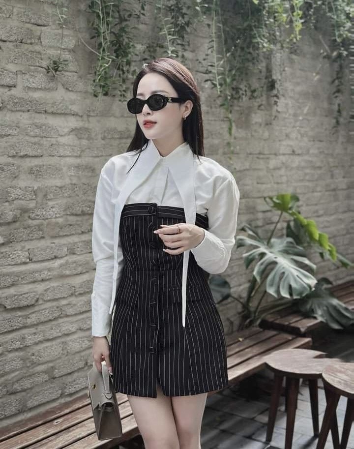 SET VÁY CÚP MIX ÁO SƠ MI CỔ CÁCH ĐIỆU NỮ SẴN