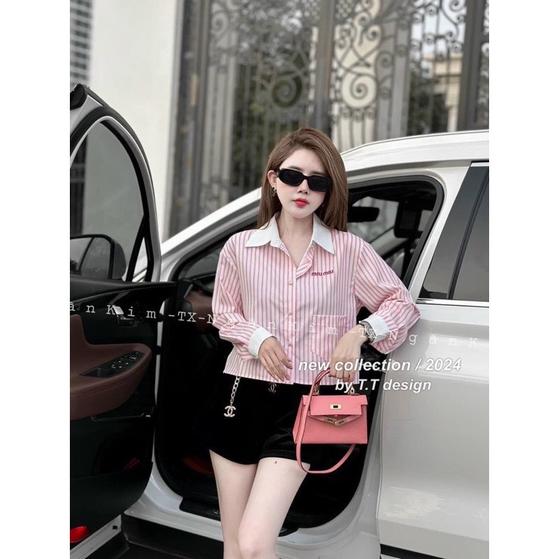 ÁO SƠ MI MIU MIU CỔ PHỐI CÚC NGỌC SẴN( xả 99k )