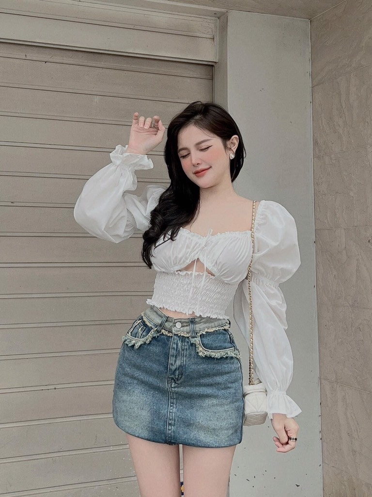 ÁO CROP TAY BỒNG CHUN EO XẢ (30k)