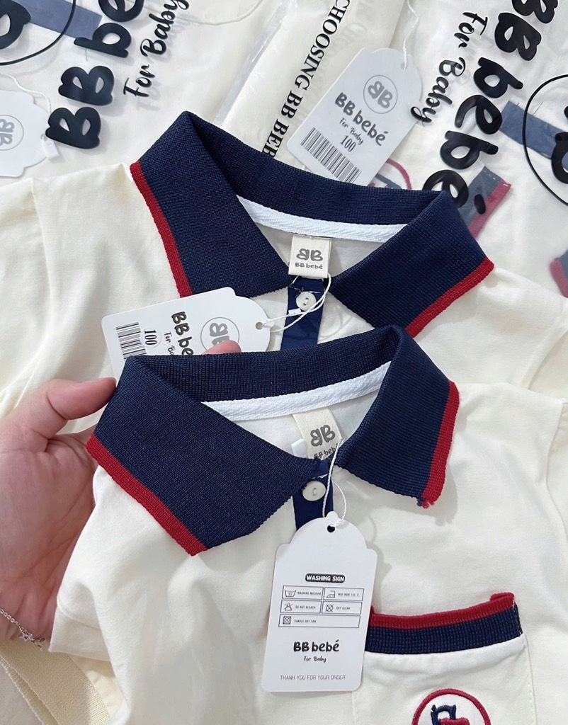 SET CỘC POLO PHỐI CỔ THAN VIỀN ĐỎ BÉ TRAI SẴN (SALE 59k)