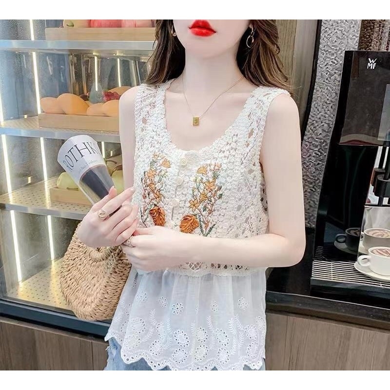 ÁO NỮ REN LƯỚI PHỐI HOA QCCC SẴN (XẢ 69k)