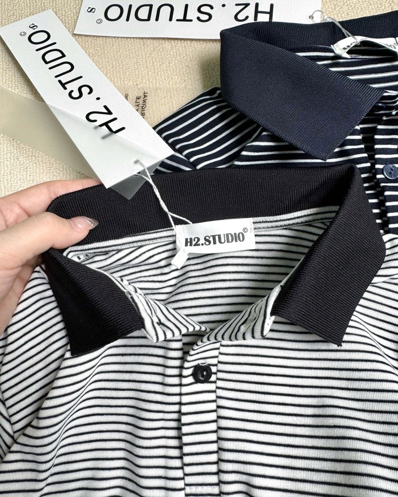 ÁO POLO KẺ CỔ ĐEN 2 MÀU NỮ