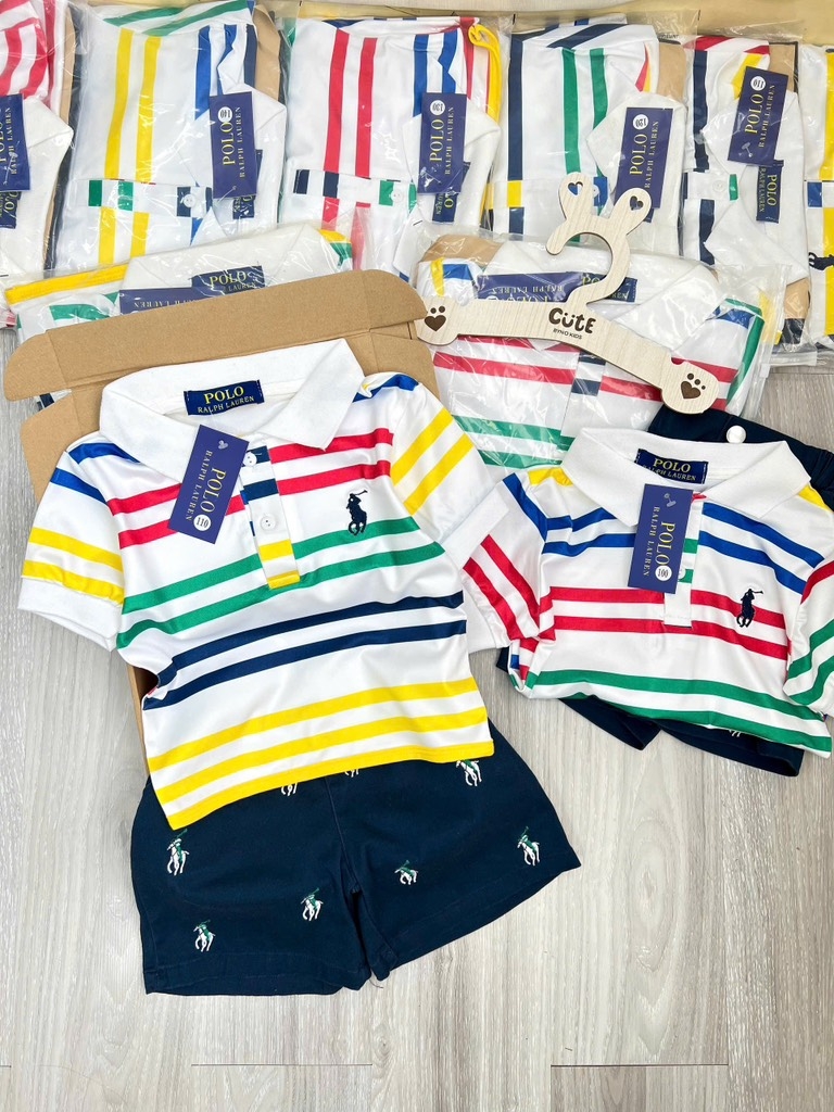 SÉT ÁO POLO SẮC MÀU QUẦN KAKI THAN THÊU TRÀN BÉ TRAI