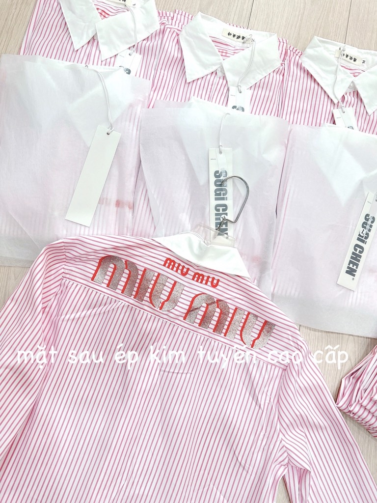 ÁO SƠ MI MIU MIU CỔ PHỐI CÚC NGỌC SẴN( xả 99k )
