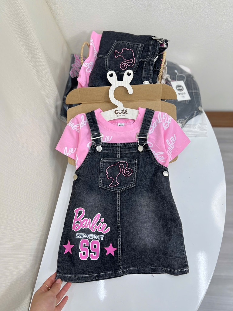SET ÁO HỒNG IN TRÀN MIX YẾM JEAN BARBIE BÉ GÁI