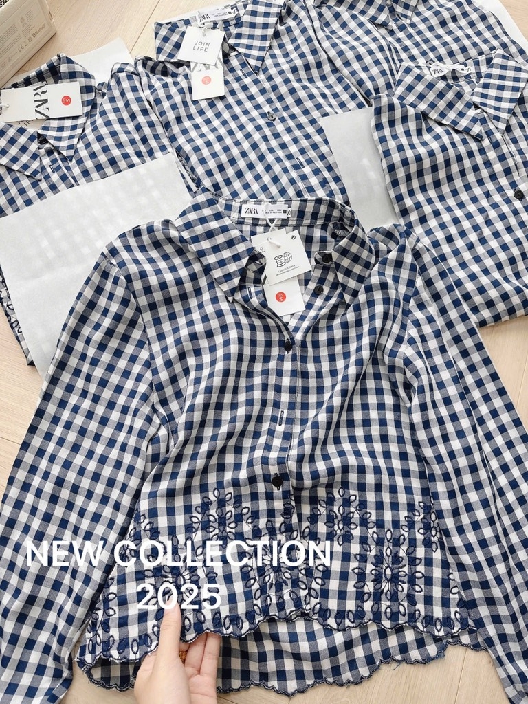 ÁO SƠ MI KẺ CARO ZRA THÊU HOA VINTAGE NỮ (XẢ 109k)