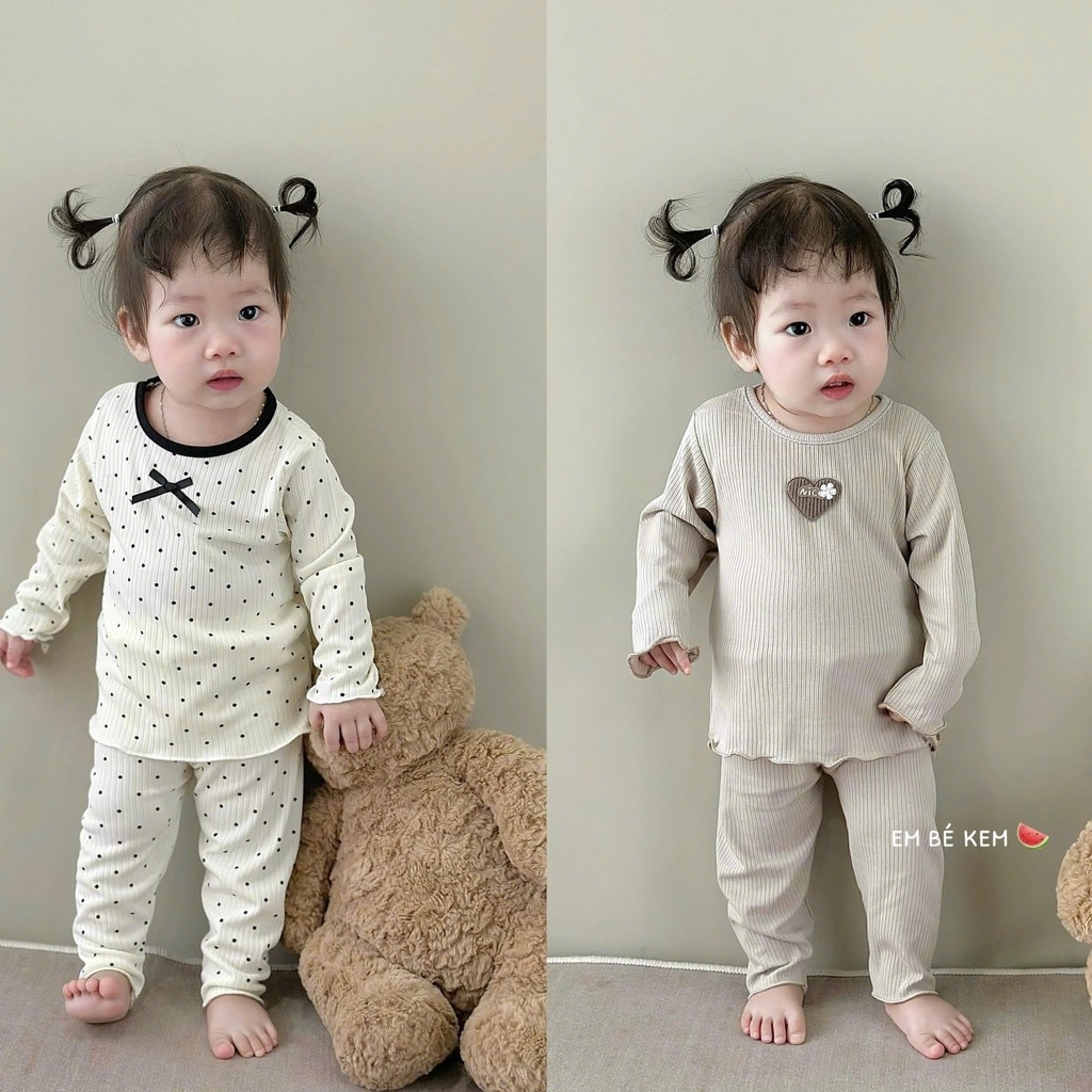 SET 2 BỘ DÀI XÁM KEM - NÂU BE BÉ GÁI