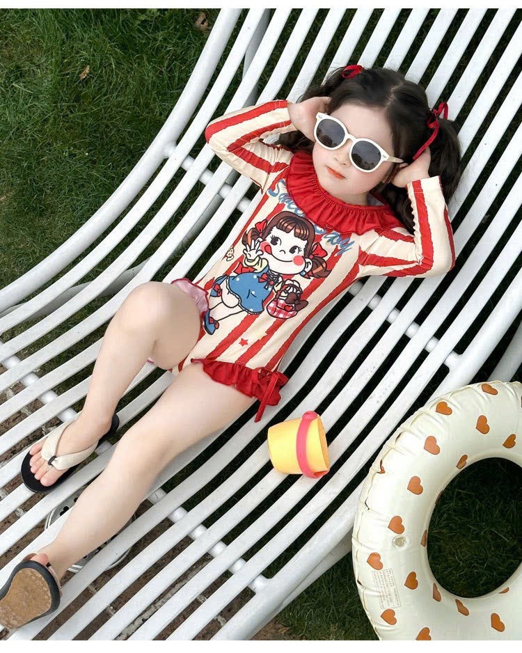ĐỒ BƠI - JUM BƠI DÀI TAY KẺ ĐỎ BÉ GÁI
