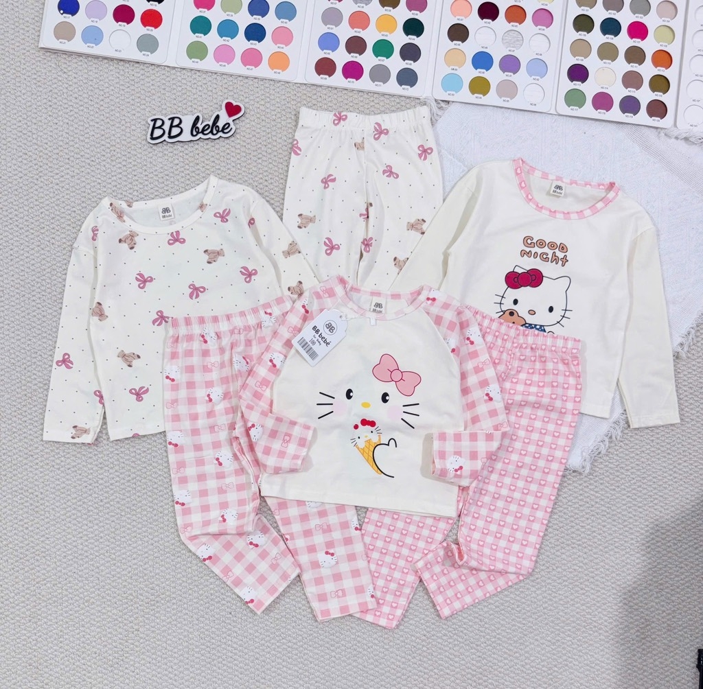 SET 3 BỘ DÀI MÈO PASTEL NƠ KẺ HỒNG BÉ GÁI SẴN