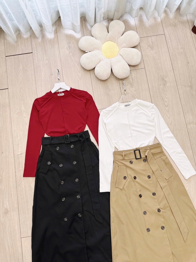 SET CHÂN VÁY MIDI ĐAI ÁO CT THIẾT KẾ NỮ SẴN(Xả 99k)
