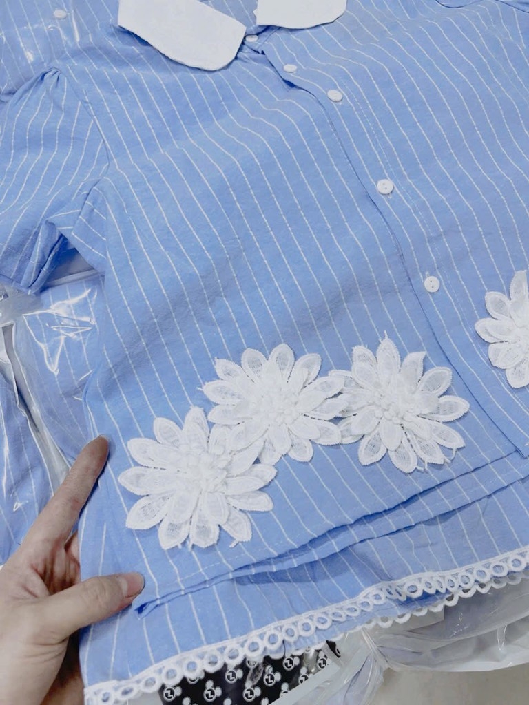 SET BÈO PHỐI HOA KẺ XANH DƯƠNG NỮ