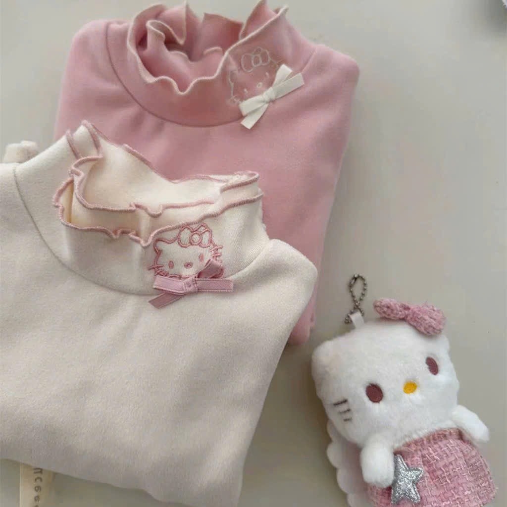 SET 2 ÁO MÈO GIỮ NHIỆT DÀI TAY CỔ BÈO HỒNG BE BÉ GÁI