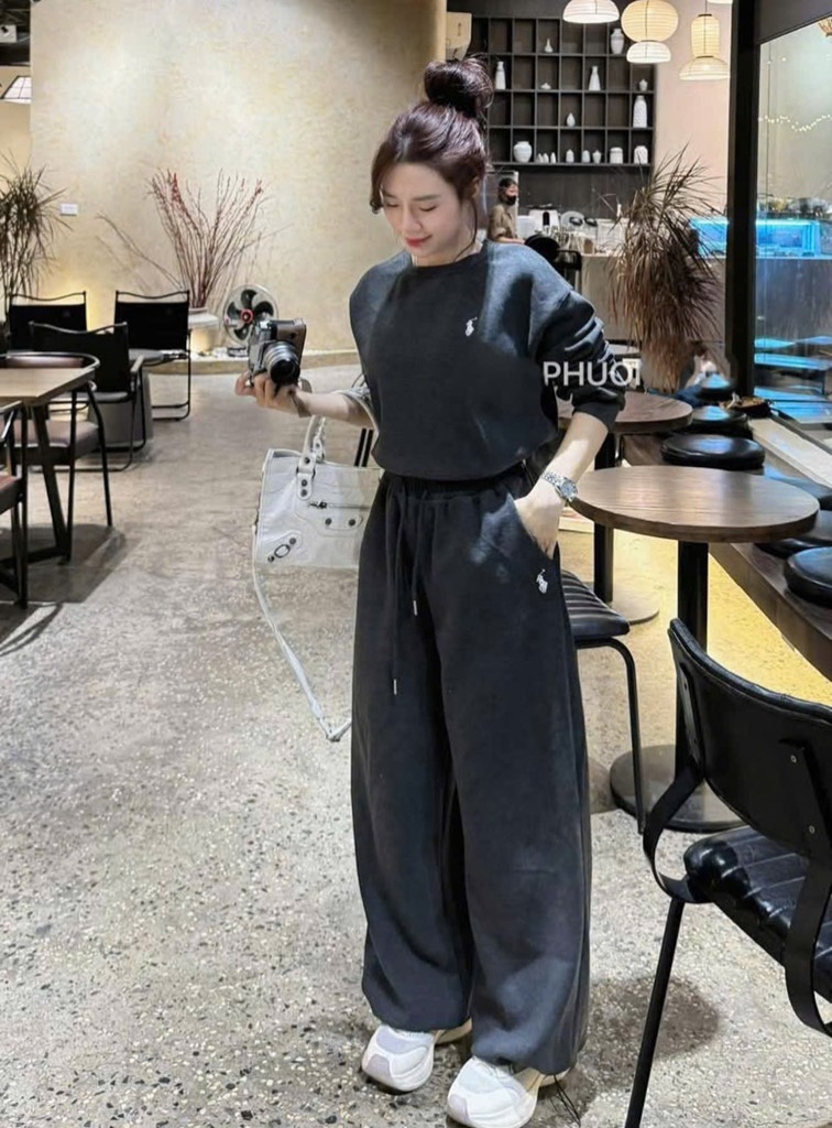 BỘ DÀI NỈ XÁM THÊU NGỰA NỮ THU ĐÔNG