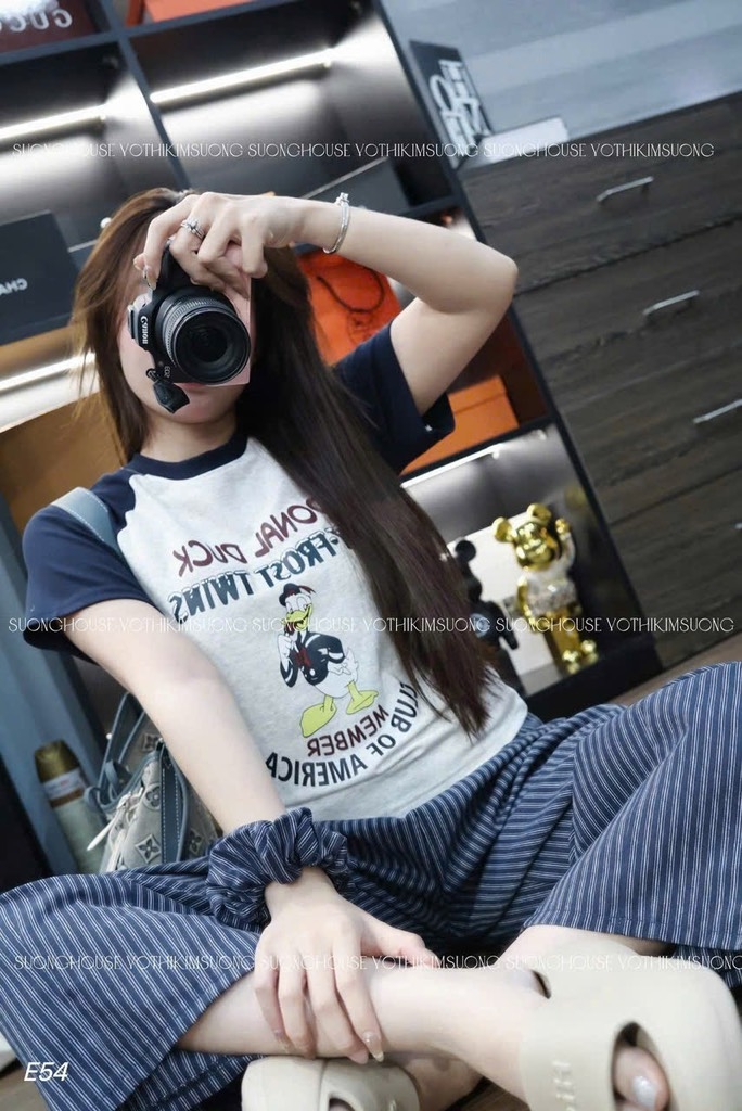 SET ÁO VỊT QUẦN KẺ XANH KÈM CHUN TÓC NỮ