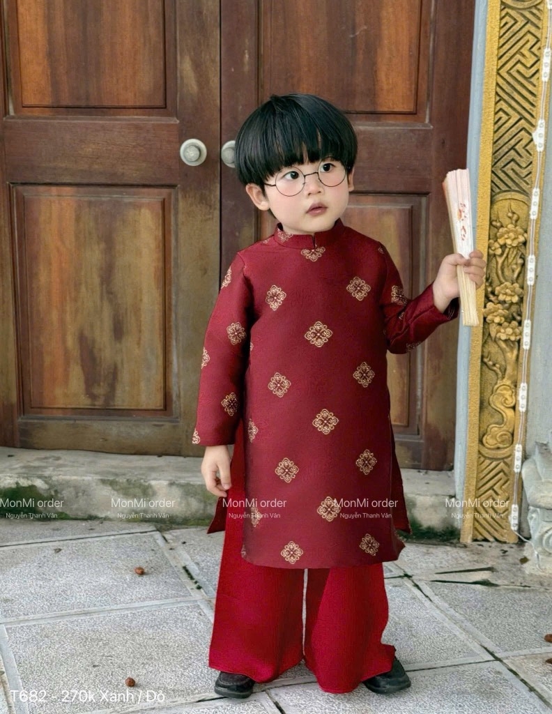 SET ÁO DÀI VẢI GẤM BÉ TRAI