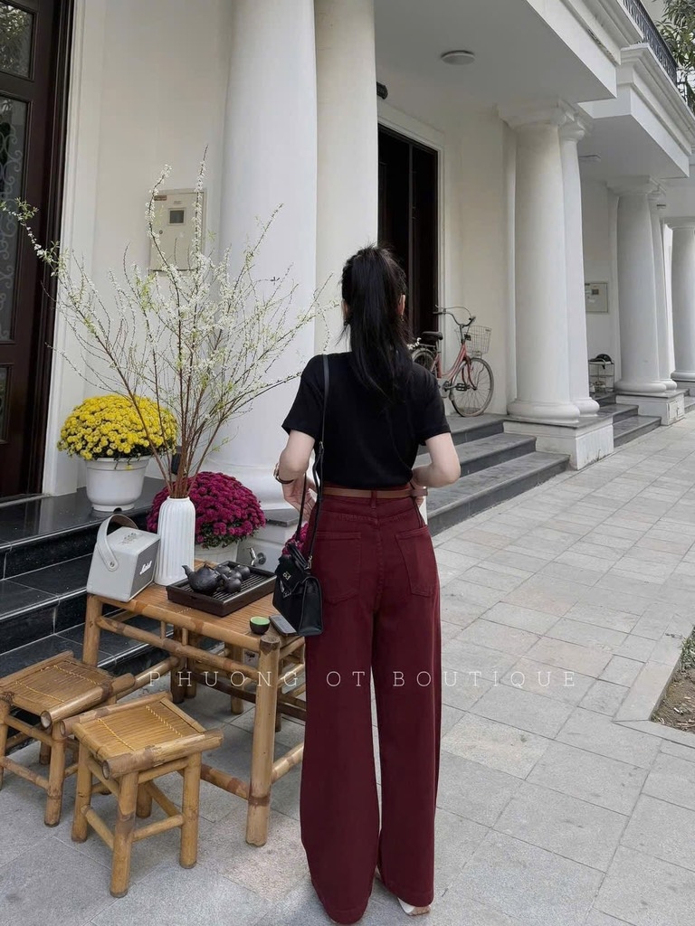 QUẦN JEAN NỮ SUÔNG ĐỎ TRẮNG KEM KÈM ĐAI SẴN (XẢ 109k)