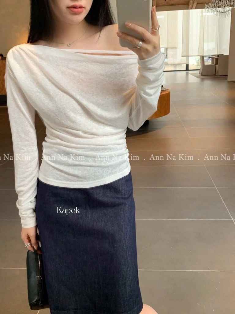 SET 2 ÁO LEN ĐEN TRẮNG TRỄ VAI NỮ THU ĐÔNG SẴN