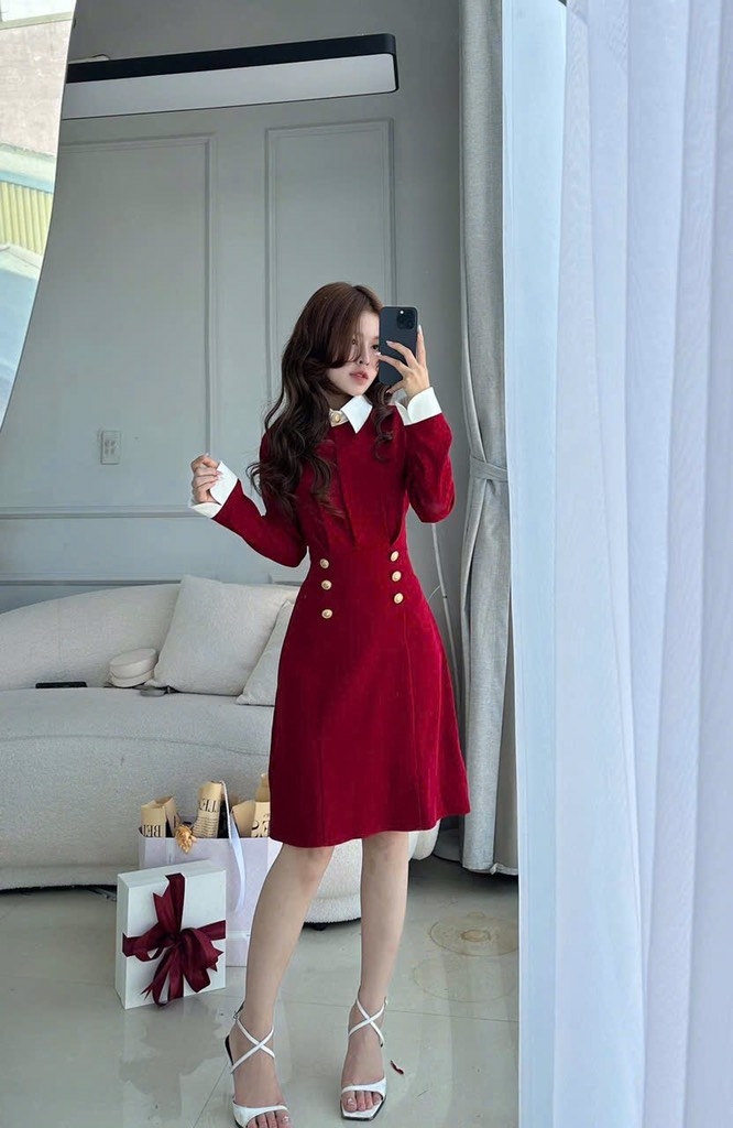 VÁY PHỐI CÚC ĐỒNG LY CHIẾT NỮ THU ĐÔNG SẴN (SALE 123K)