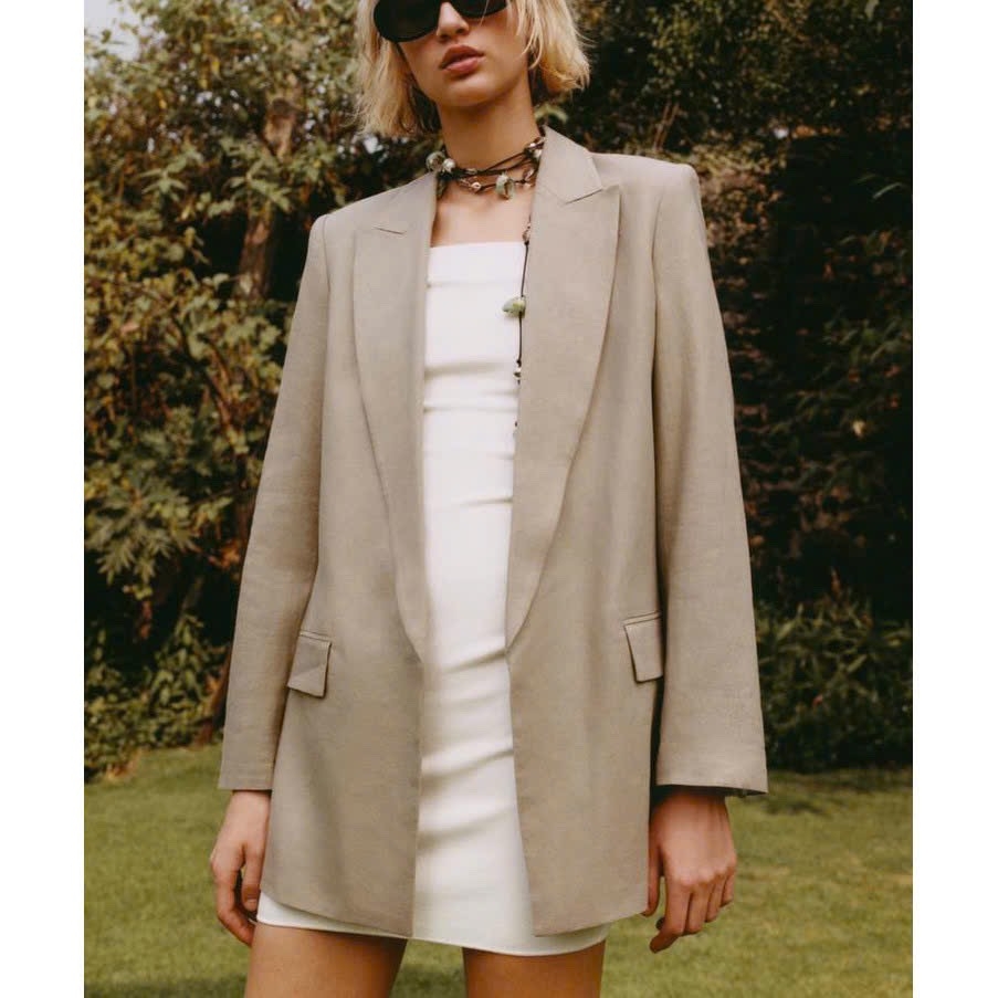 ÁO BLAZER LI-EN ÉP MÙNG PHỐI TAY KẺ 2 LỚP NỮ THU ĐÔNG SẴN