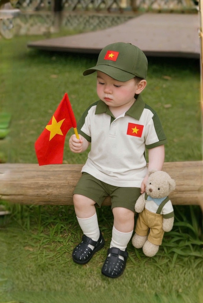 SET POLO CỜ ĐỎ SAO VÀNG KÈM MŨ BÉ TRAI