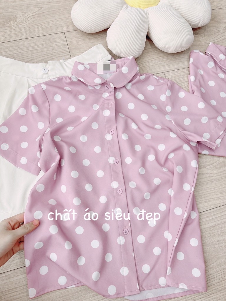 SET CHẤM BI HỒNG CỔ SEN NHỎ MIXX SHORT KAKI SẴN