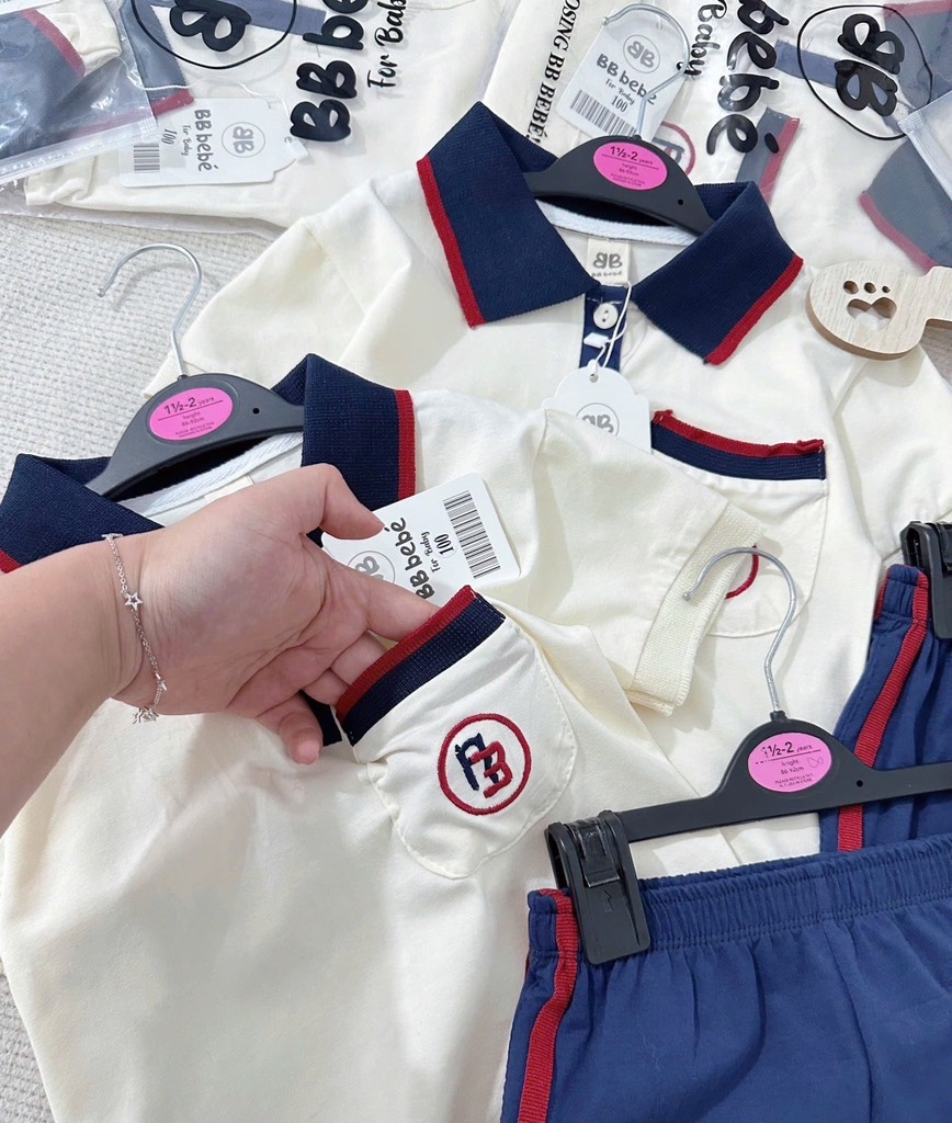SET CỘC POLO PHỐI CỔ THAN VIỀN ĐỎ BÉ TRAI SẴN (SALE 59k)