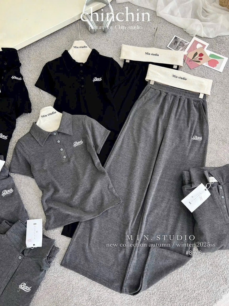 SET BỘ ÁO CỘC QUẦN DÀI THÊU CHỮ BAD NỮ THU ĐÔNG (SALE 99k)