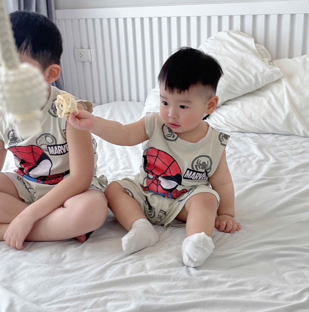 SÉT 2 BỘ BA LỖ COTTON NGƯỜI NHỆN MARVEL TONE GHI BÉ TRAI( SALE 95k)