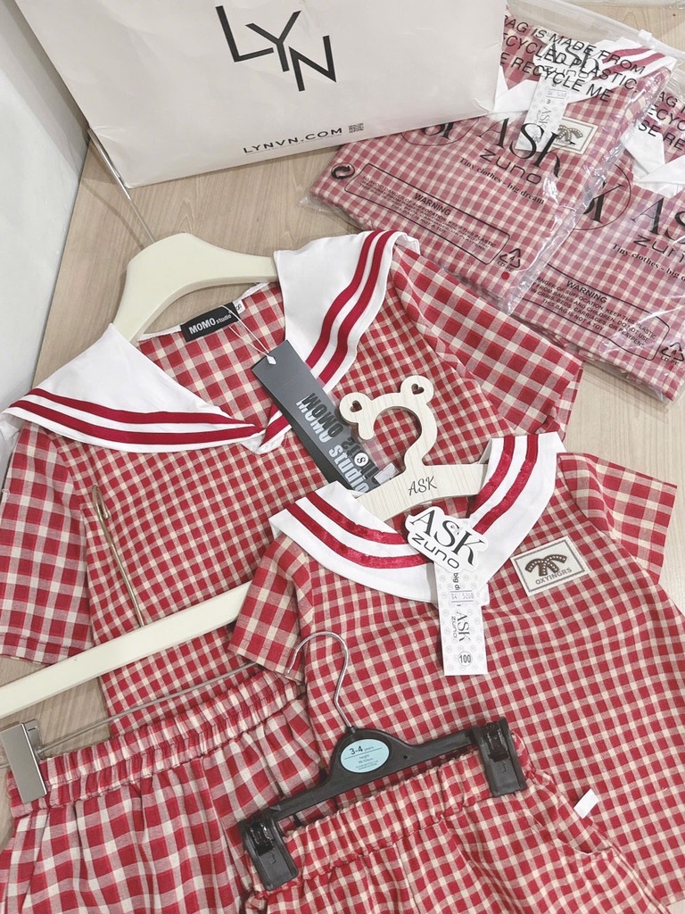 SET BỘ MẸ BÉ THUỶ THU CARO ĐỎ SẴN (XẢ 59k)