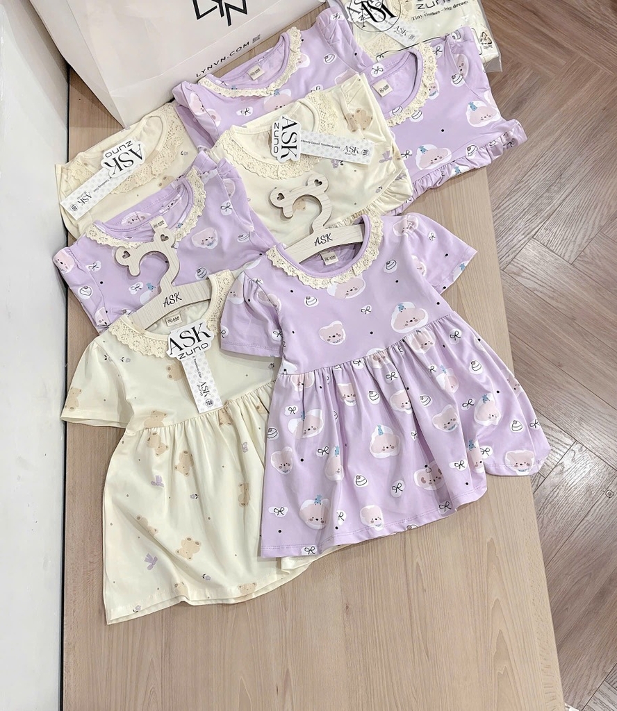 SET 2 VÁY COTTON GẤU TONE BE TÍM BÉ GÁI (TĂNG GIÁ)(XẢ 95k)