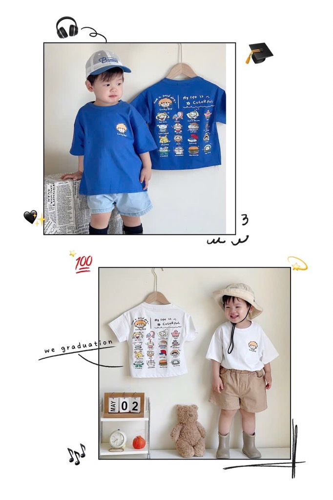SET 2 ÁO PHÔNG COTTON TRẮNG XANH BÉ TRAI SẴN
