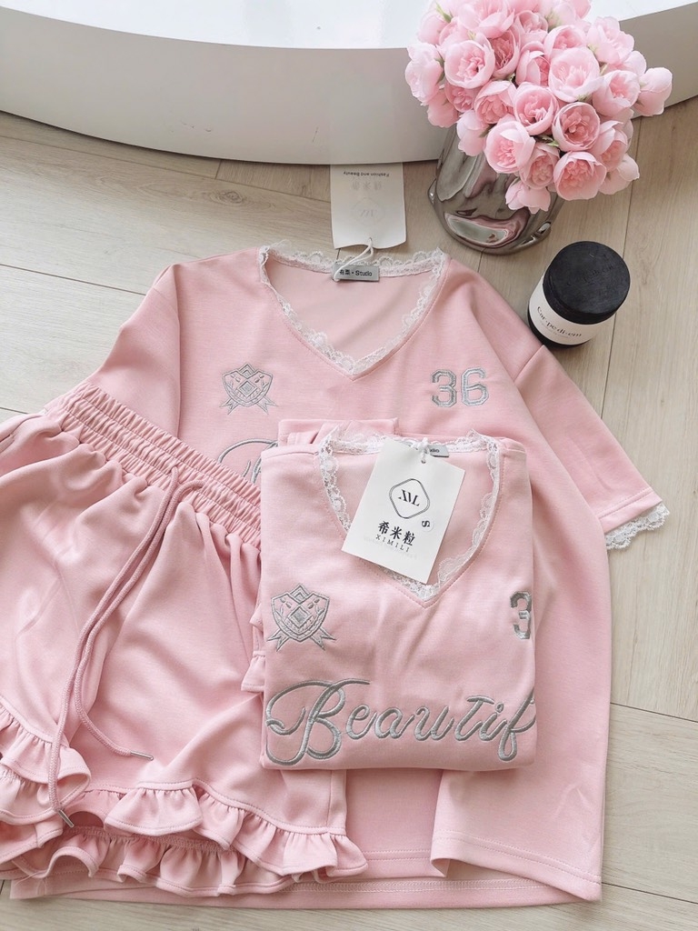 SET CỔ TIM SHORT BÈO PHỐI REN NỮ SẴN