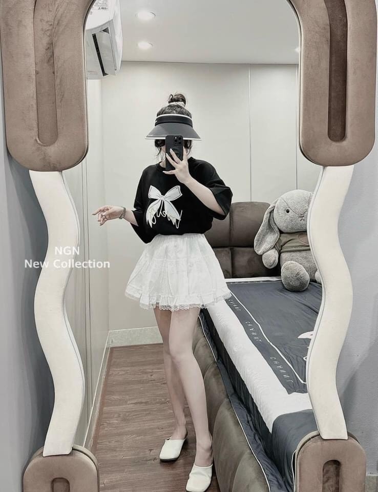 SET ÁO NƠ CHÂN VÁY PHỐI REN