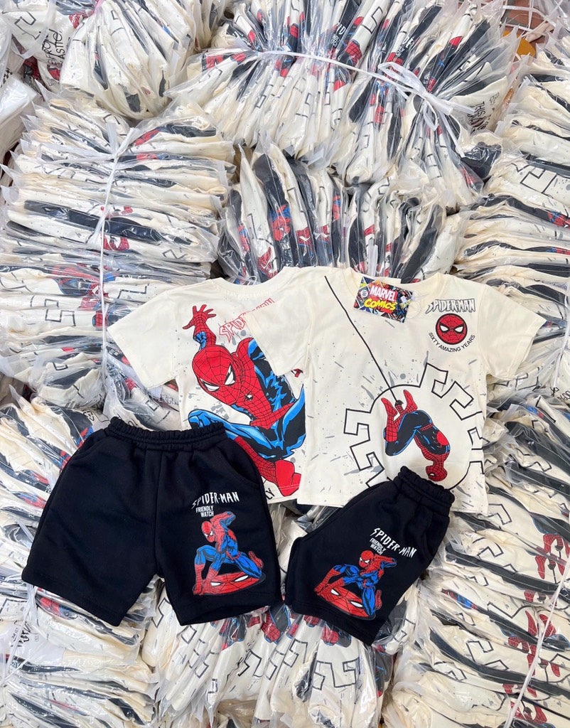 SET NHỆN SPIDERMAN ÁO BE QUẦN ĐEN BÉ TRAI SẴN