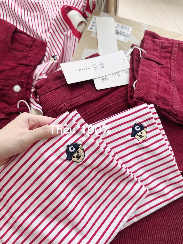 SET ÁO PHÔNG PHỐI MIX QUẦN JEAN SHORT LỬNG THÊU NỮ SẴN( Xả 145k)