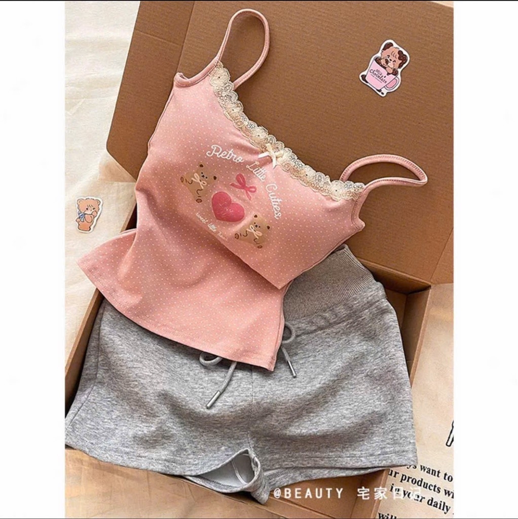 SET 2 DÂY GẤU CHẤM BI CÓ ĐỆM NGỰC NỮ SẴN