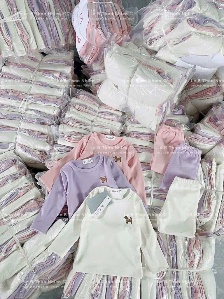 SET 3 BỘ DÀI NỈ LÔNG THÊU CHÓ BÉ GÁI SẴN