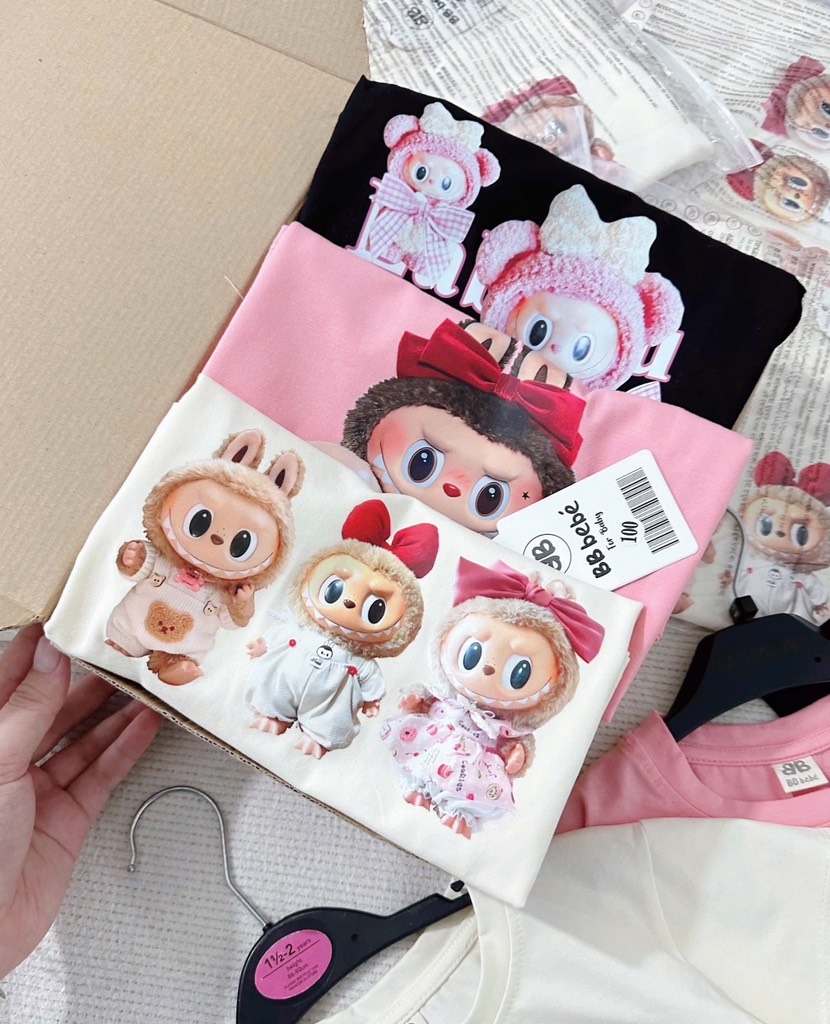 SET 3 ÁO CỘC LABUBU HỒNG TRẮNG ĐEN BÉ GÁI SẴN (SALE 79k)