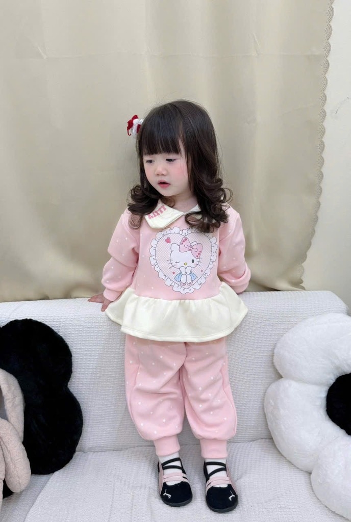 BỘ NỈ 2 DA HELLOKITTY BÉ GÁI