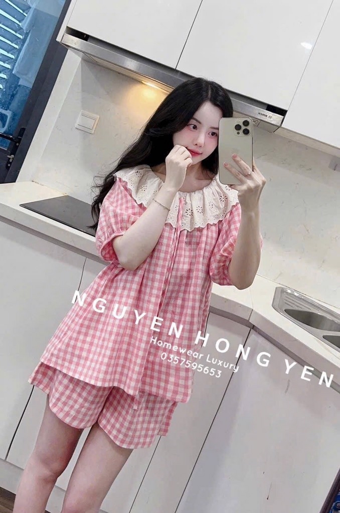 BỘ NGỦ VIỀN REN CỔ SEN HỒNG NỮ (xả 75k)